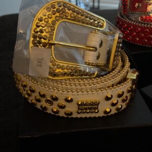 Genovese gol and white luxury studded rhinestones fashion belt